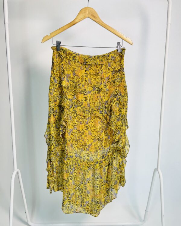 Saia seda amarela com estampa verde e lurex dourados ATEEN - 40 - VENDIDO SISTEMA OTO