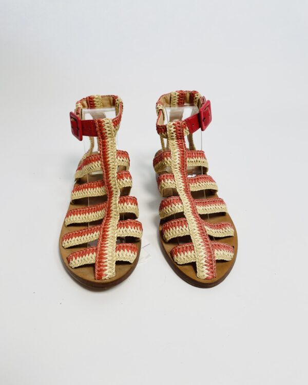 Sandália vermelha e bege palha LE SOLEIL D'ETÉ - 35 *nunca usado*