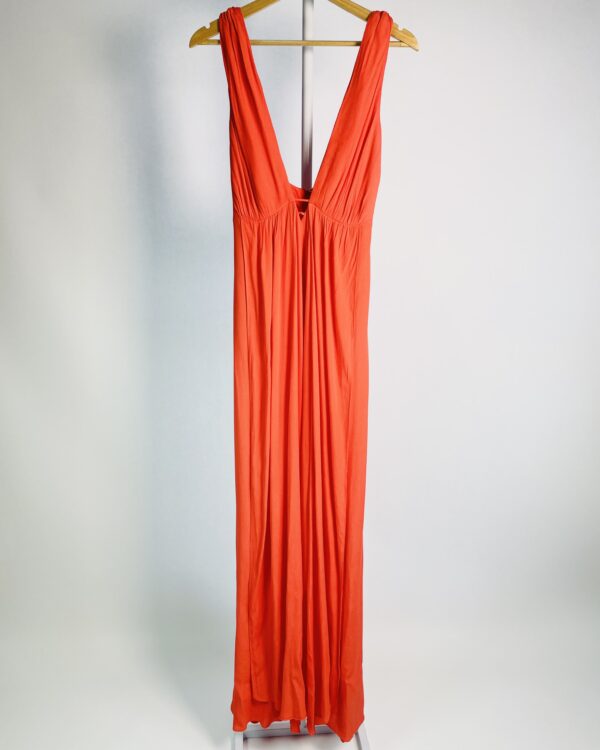 Vestido longo coral com saia sobreposta decote v DRESS TO - PP * nunca usada* - VENDIDO SISTEMA OTO