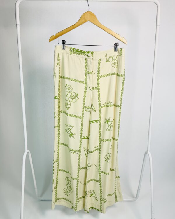 Calça linho bege com estampa verde conchas DRESS TO - G *nunca usado* - VENDIDO SISTEMA OTO