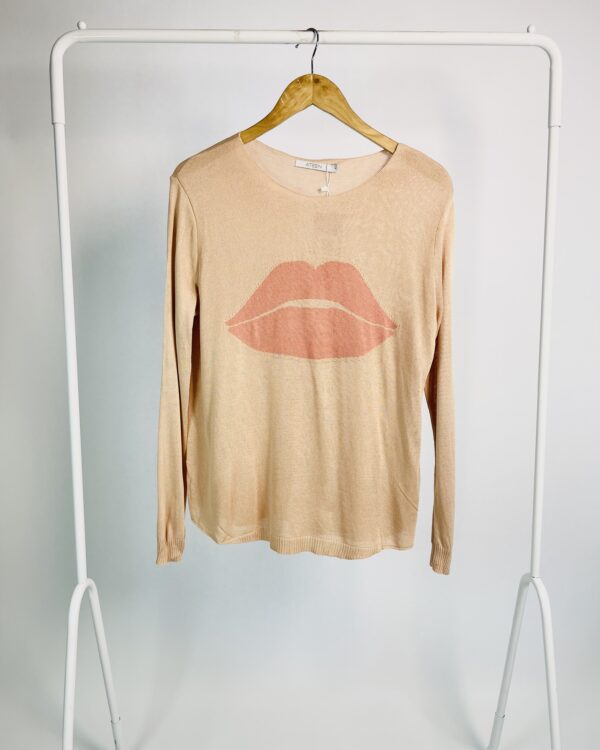 Blusa manga longa tricot rosé com estampa boca ATEEN - P - VENDIDO SISTEMA OTO