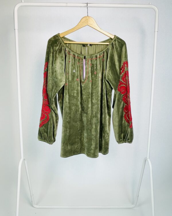 Blusa verde veludo com bordados LEELOO - P - VENDIDO SISTEMA OTO