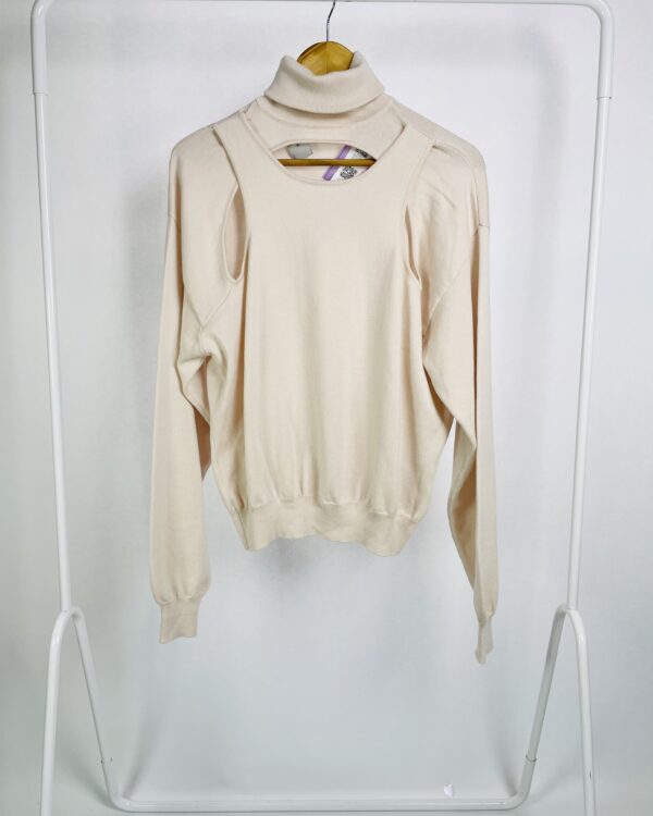 Blusa lã rosê gola alta recortes no decote e mangas longas COPERNI - PP - VENDIDO SISTEMA OTO