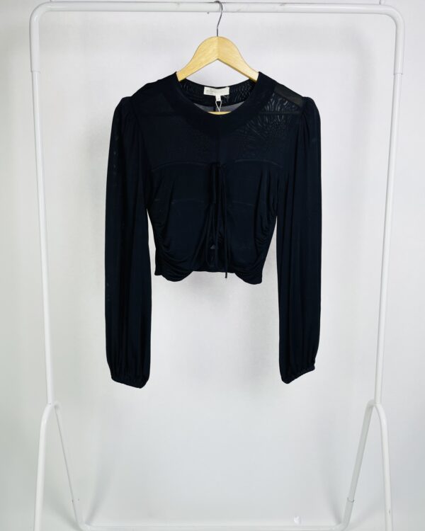 Blusa curta jersey manga longa preta com drapeado na frente NK - P - VENDIDO SIST OTO