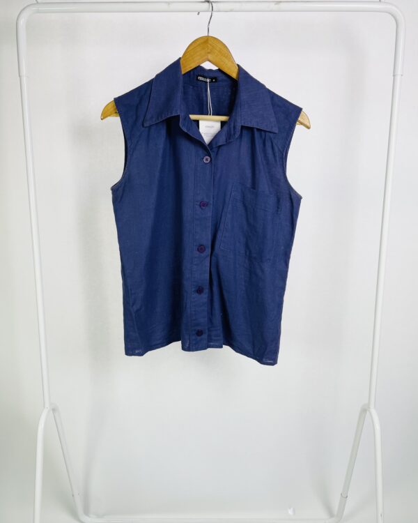 Camisa linho sem manga azul marinho EMME - M - VENDIDO SISTEMA OTO