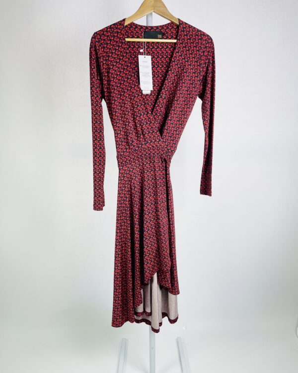 Vestido malha fria transpassada azul marinho com vermelho TIDSY - 38