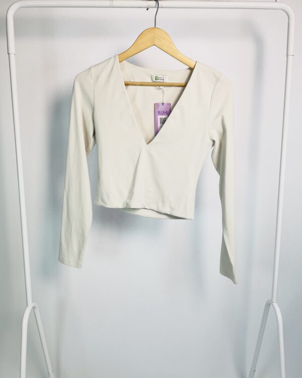 Blusa curta malha cinza manga longa decote v BABATON - M - VENDIDO SIST OTO