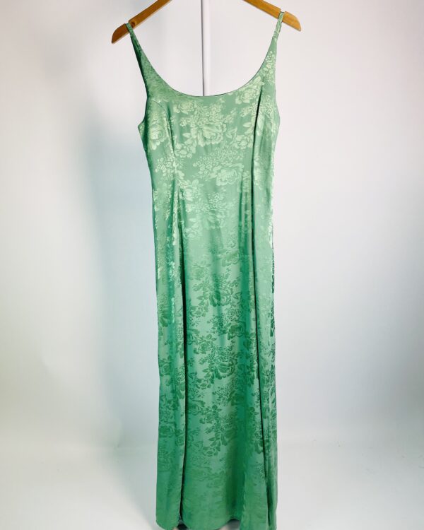 Vestido midi verde com estampa de flores acetinado e alças finas LUISA MEIRELLES - G *nunca usado* - VENDIDO SISTEMA OTO