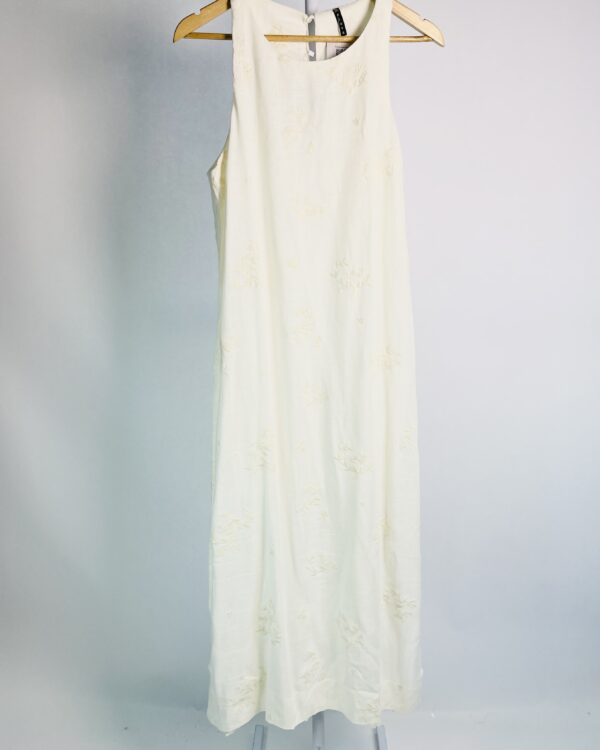 Vestido longo linho bege com bordados MELOVE - G *nunca usado* - VENDIDO SISTEMA OTO