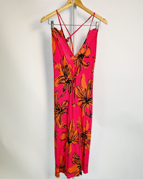 Vestido midi frente única rosa com estampa floral laranja ANIMALE - 36 - VENDIDO SISTEMA OTO