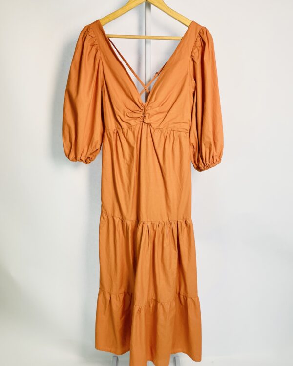 Vestido algodão midi terracota mangas 3/4 FARM - P *nunca usado* - VENDIDO SISTEMA OTO