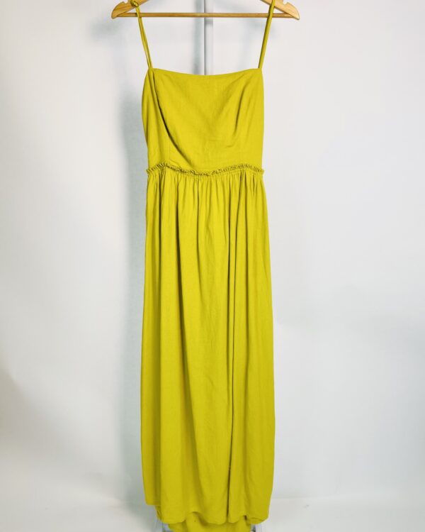 Vestido midi linho verde lima elástico na cintura e amarração nas costas FARM - G - VENDIDO SISTEMA OTTO