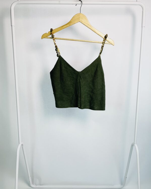 Blusa croped verde alças bordadas CRIS BARROS - 40 - VENDIDO SISTEMA OTO