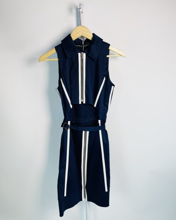 Vestido curto azu, marinho listras brancas e cinto GLORIA COELHO- 36 *NUNCA USADO*