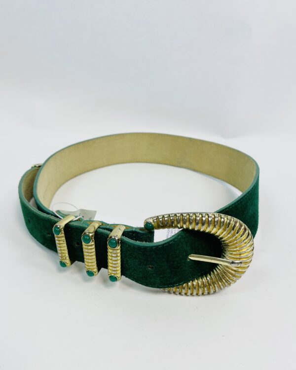Cinto camurça verde escuro com pedras verdes na fivela NV - M - VENDIDO SISTEMA OTO