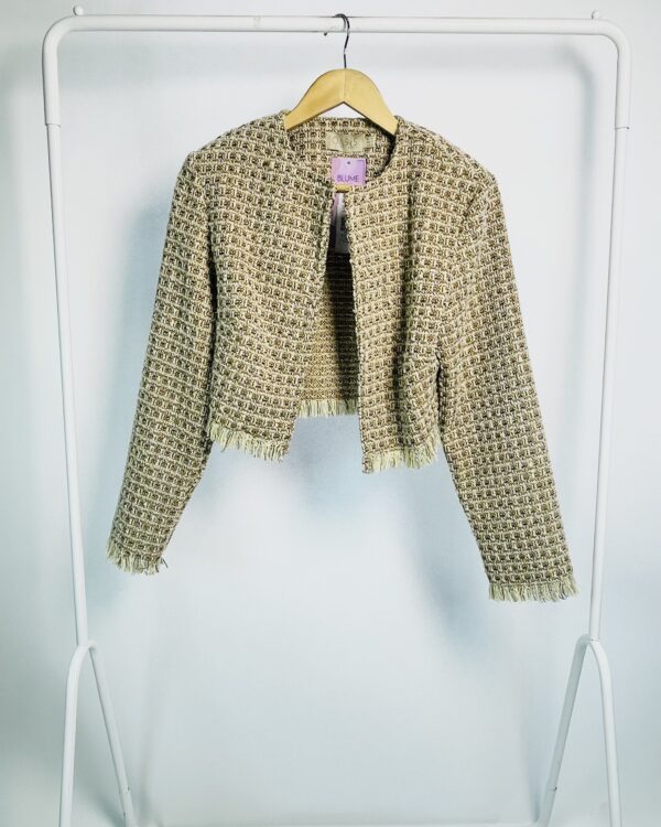 Casaco tweed bege com tons de azul e marrom com lurex OASIS RESORTWEAR - 36 - VENDIDO SISTEMA OTO