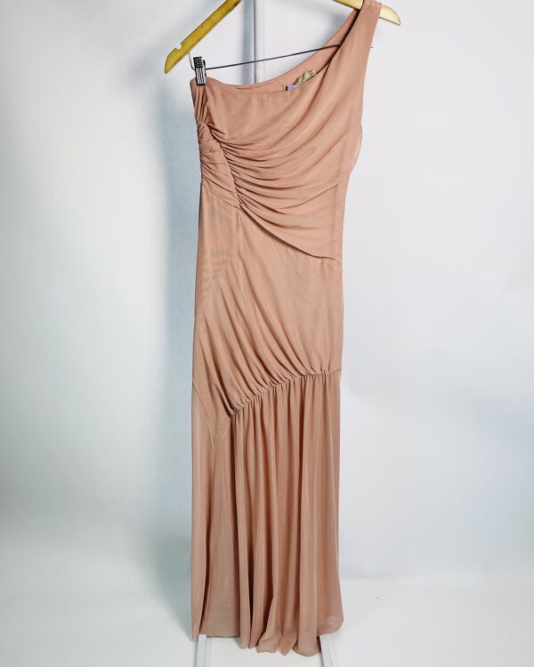 Vestido longo de tule rose com drapeados e um ombro OASIS RESORTWEAR - PP - VENDIDO SISTEMA OTO