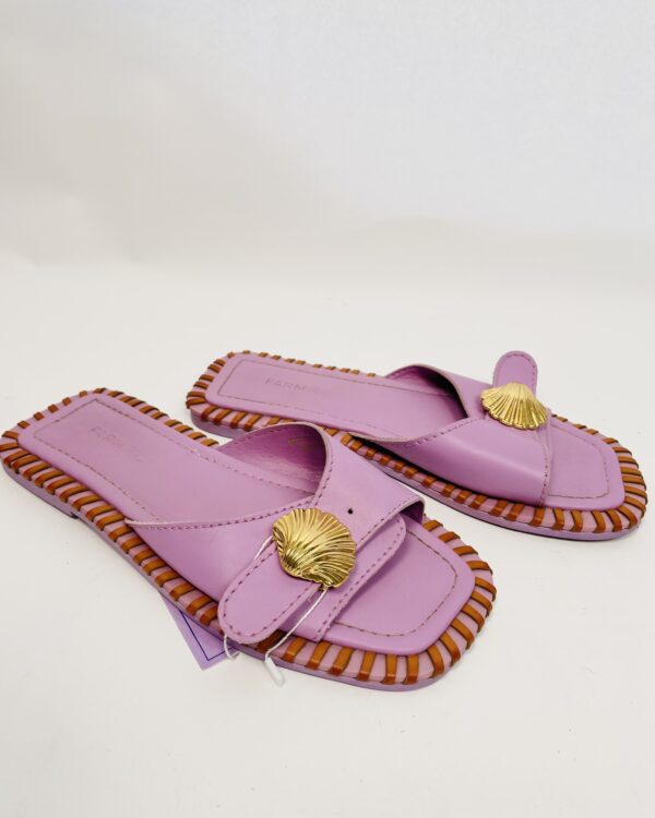 Rasteira lilás fivela de concha dourada na frente FARM - 35 - VENDIDO SISTEMA OTO