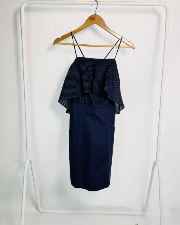 Vestido azul marinho curto com babados no busto listrado MARIA FILÓ - P * nunca usado*