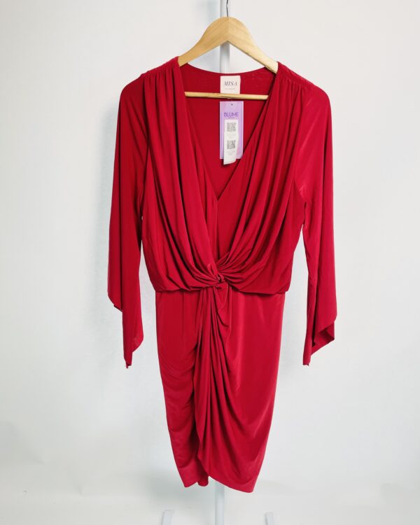 Vestido curto jersey bordô com drapeado no busto MISA LOS ANGELES - G - VENDIDO SISTEMA OTO