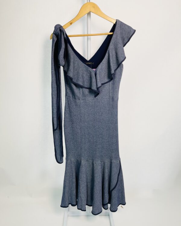 Vestido azul midi com babados canelado com faixa MARIA FILÓ - P - VENDIDO SISTEMA OTO