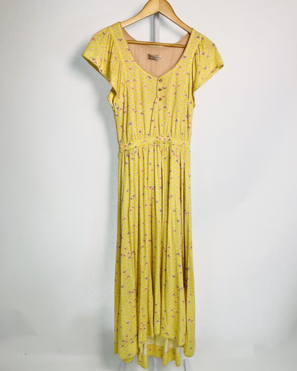 Vestido malha bege com estampa amarela gola u MARIA FILÓ - P