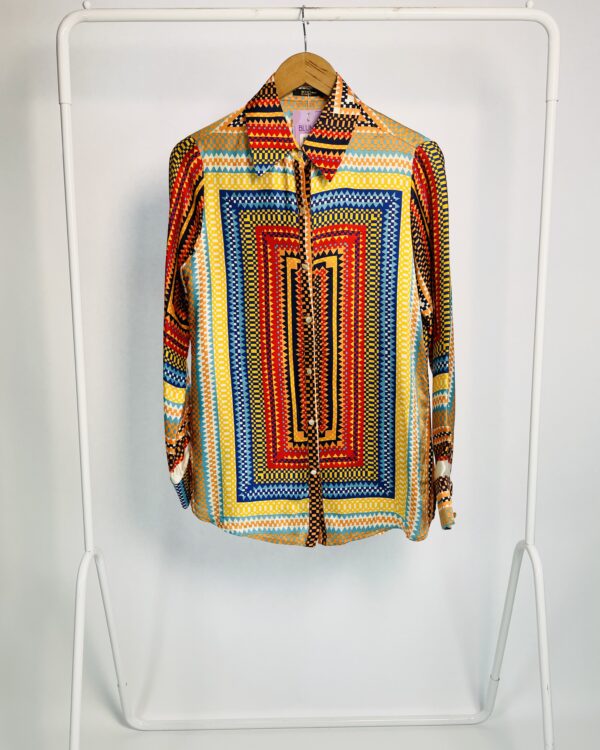 Camisa seda estampa geométrica colorida BO.BÔ - P - VENDIDO SISTEMA OTO