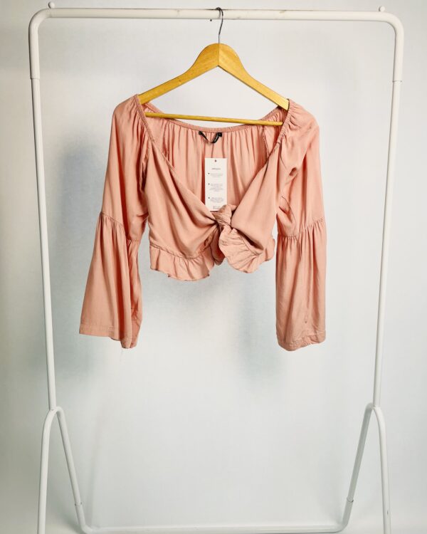 Cropped rosa claro mangas longas e amarração no decote OH BOY - P