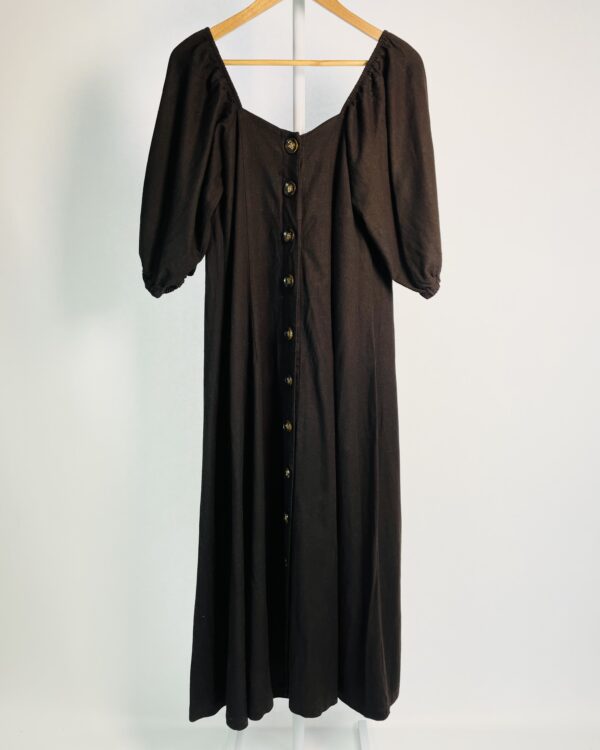 Vestido midi preto com botões na frente manga bufante ELIZ RABELO - G - VENDIDO SISTEMA OTO