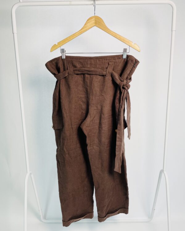 Calça linho marrom com bolsos nas laterais RE.BÔ - G *nunca usada* - VENDIDO SIST OTO