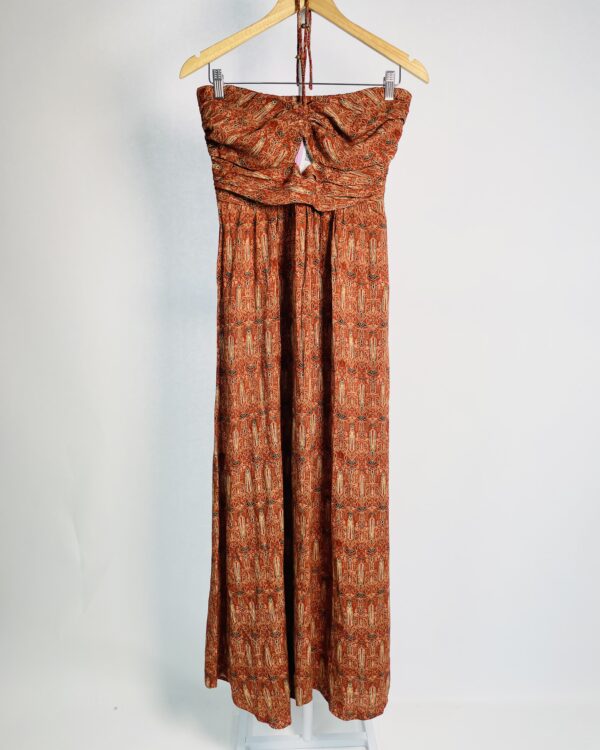 Vestido longo terracota estampado lastex nas costas e recorte no busto MARIA FILO - M - VENDIDO SISTEMA OTO