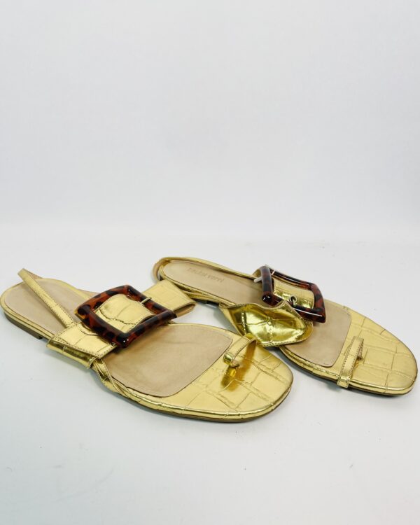 Sandália rasteira dourada com detalhe tortoise HACKEL VERRI - 38 - VENDIDO SISTEMA OTO