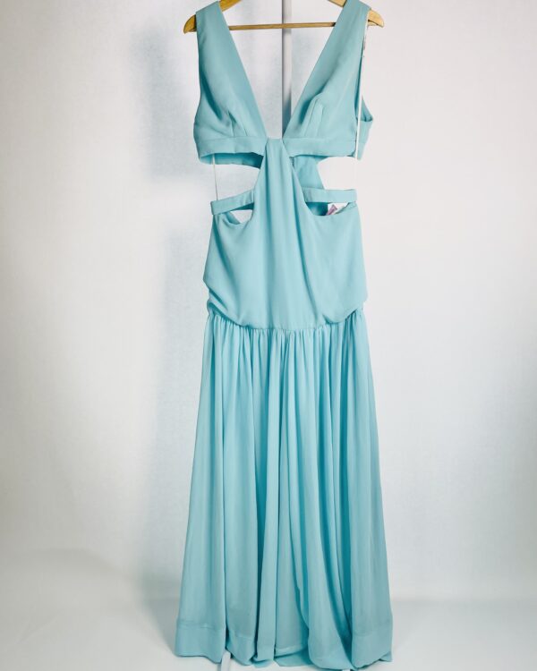 Vestido longo azul claro com recortes na cintura e decote v AGILITÁ - 40 - VENDIDO SISTEMA OTO