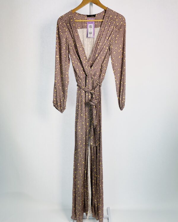 Vestido longo decote transpassado com mangas longas marrom estampa geométrica LEELOO - P