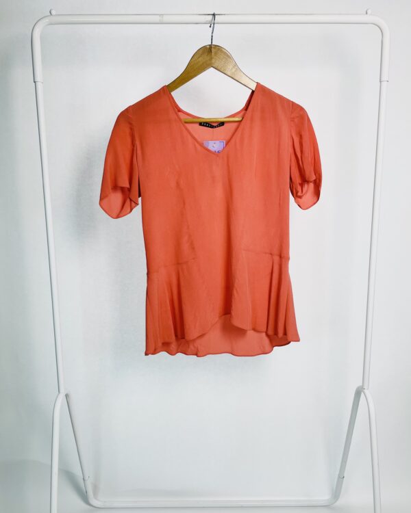 Blusa seda manga curta decote v laranja BOBSTORE - P