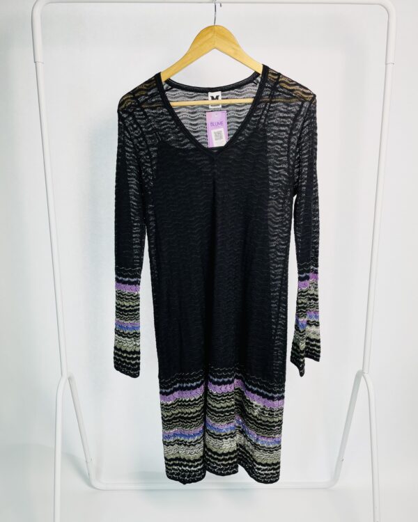 Vestido curto manga longa crochetb preto com detalhes coloridos com forro MISSONI - 42 - VENDIDO SISTEMA OTO