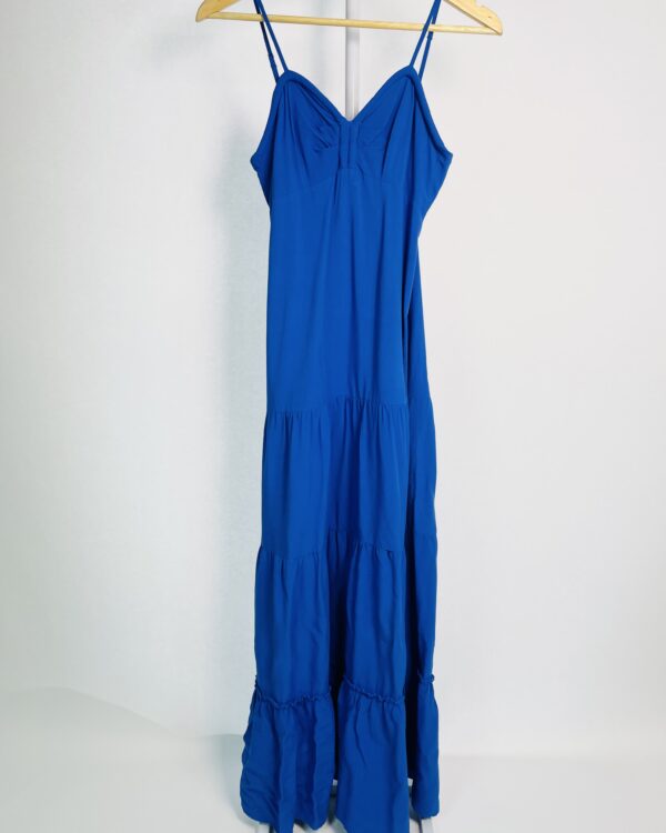 Vestido longo azul alças finas e drapeado no decote MARIA FILÓ - P - VENDIDO SISTEMA OTO