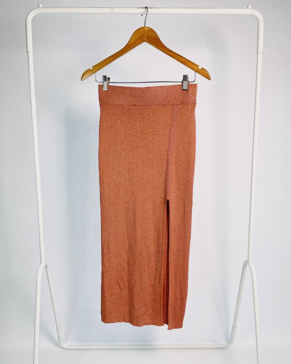 Saia midi tricot terracota com fios de lurex ANIMALE - G