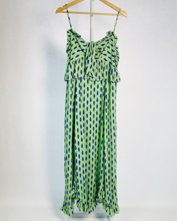 Vestido verde com estampa azul longo alça fina MARIA FILÓ - G - VENDIDOD SISTEMA OTO