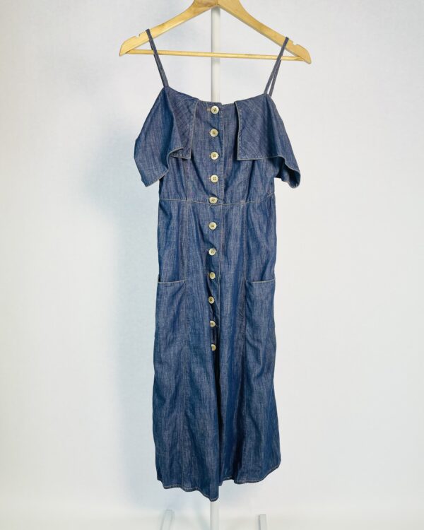 Vestido jeans com botões alças finas CANTÃO - P - VENDIDO SISTEMA OTO