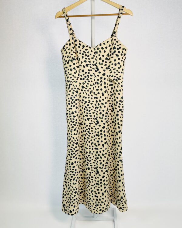 Vestido bege com poás azul marinho e verdes MARIA FILÓ - P - VENDIDO SISTEMA OTO