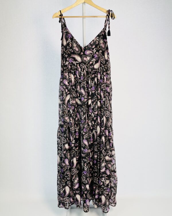 Vestido preto com estampa lilas e rosa alças finas ESMERAL - P - VENDIDO SISTEMA OTO