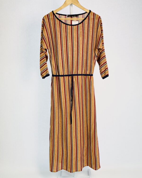 Vestido long plissado com mangas longas tons terrosos e azul lurex MARIA FILÓ - P - VENDIDO SISTEMA OTO