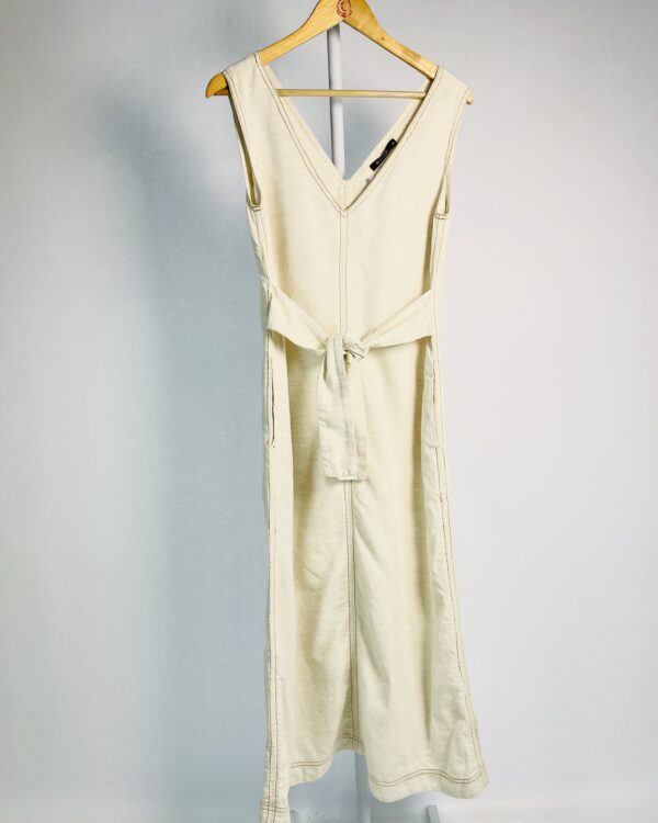 Vestido midi algodão bege com pesponto caramelo MIXED - 34