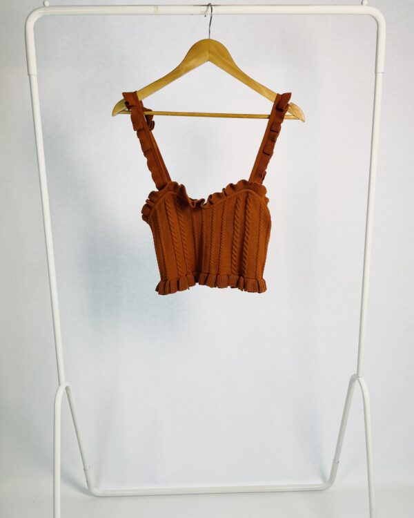 Cropped tricot terracota babados nas alças VALÔNIA VERAS - P