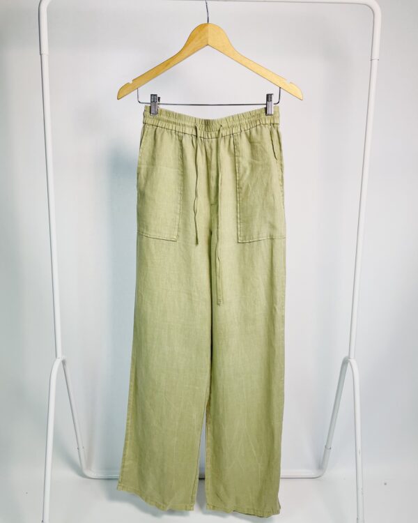 Calça linho verde com bolsos e elástico na cintura ZARA - PP