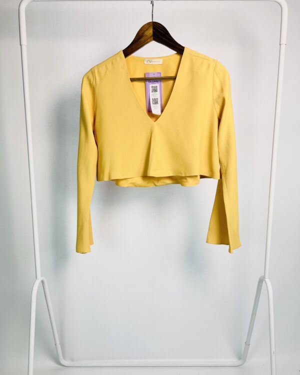 Blusa cropped amarela decote v e mangas longas NV - P