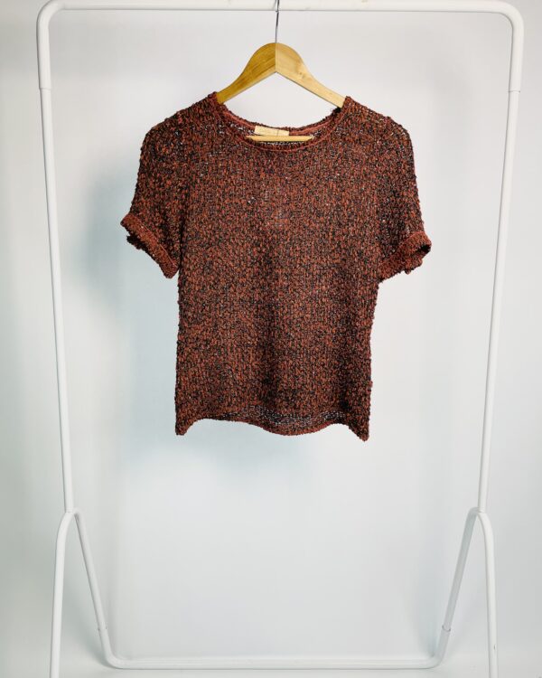 Blusa tricot manga curta preta e bordo com paetes CAROL BASSI - P - VENDIDO SISTEMA OTO