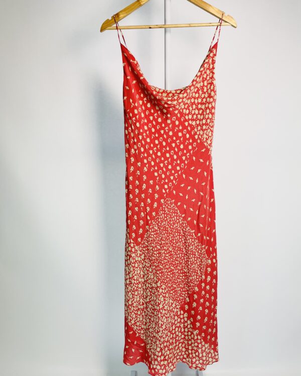 Vestido seda midi vermelho estamoado alças finas NV - P - VENDIDO SISTEMA OTO