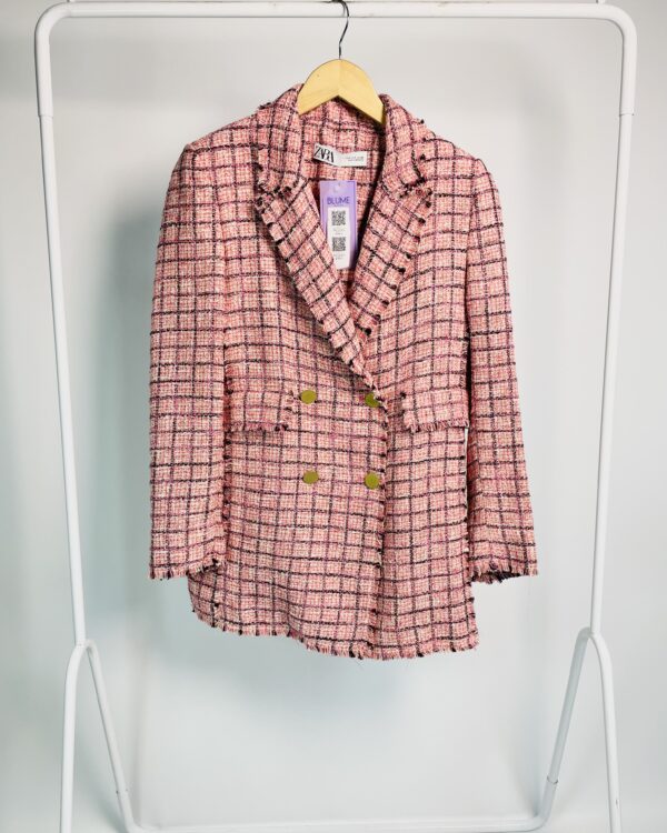 Blazer alongado tweed rosa xadrez ZARA - P - VENDIDO SISTEMA OTO